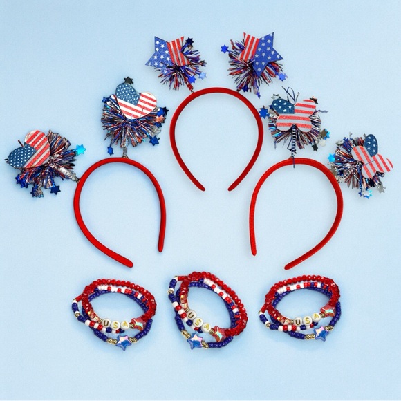 Americana ๐บ๐ธ Fun Headbands and Bracelets Set of 6 - Picture 1 of 7